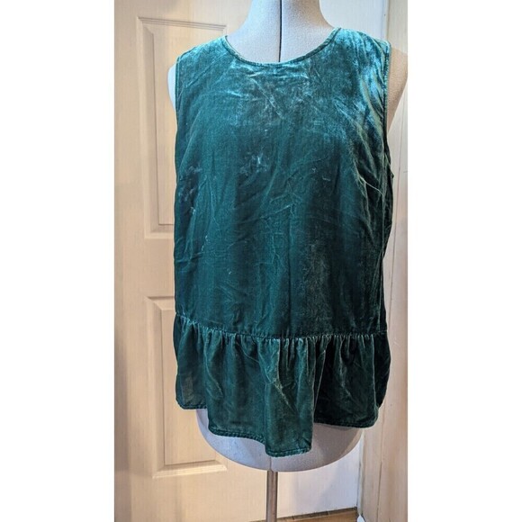 J. Crew‎ Green Velvet Sleeveless Top Peplum Hem Women's Size 10 - Picture 5 of 5